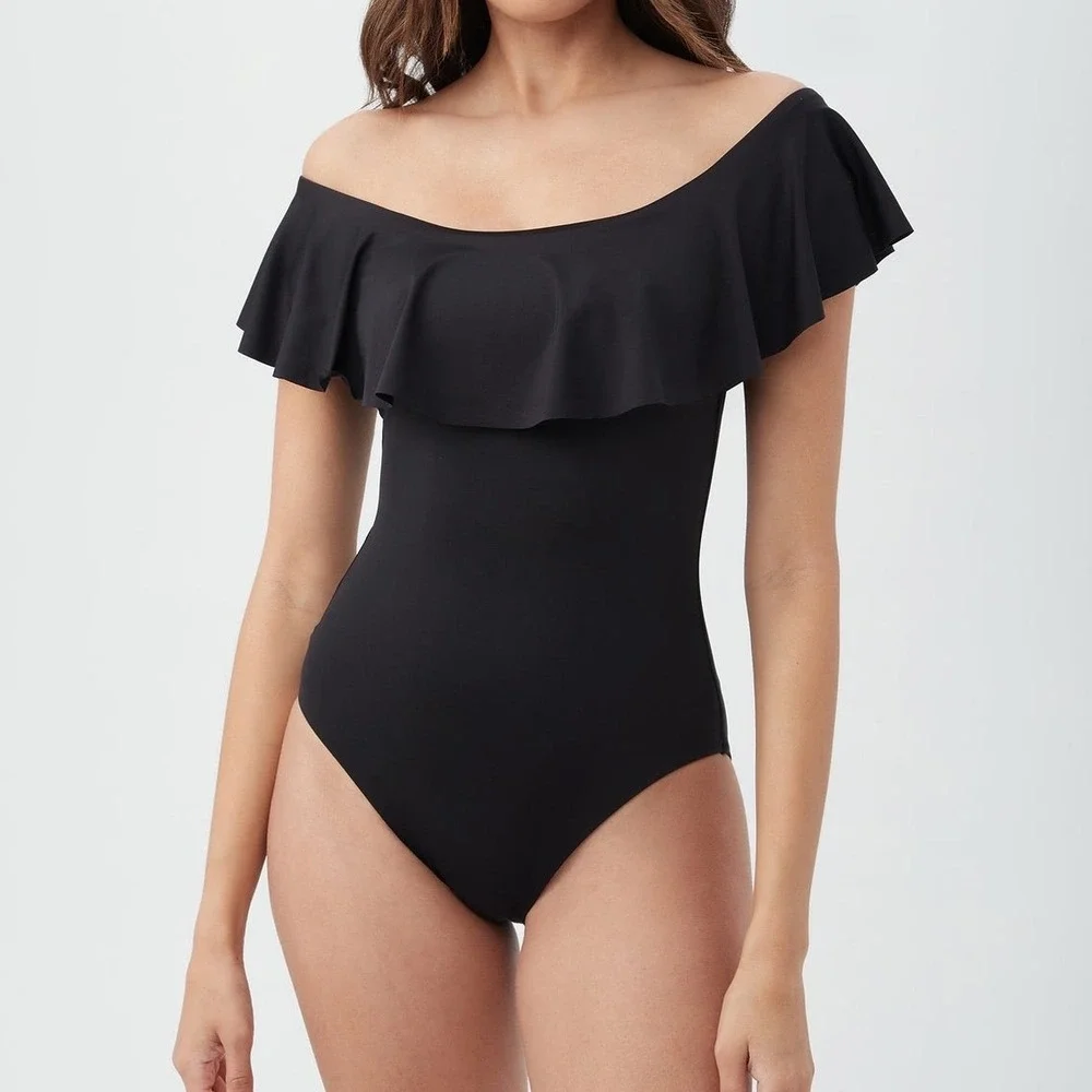 Trina Turk Monaco Off‎ The Shoulder Ruffle One Piece Swimsuit Size 6